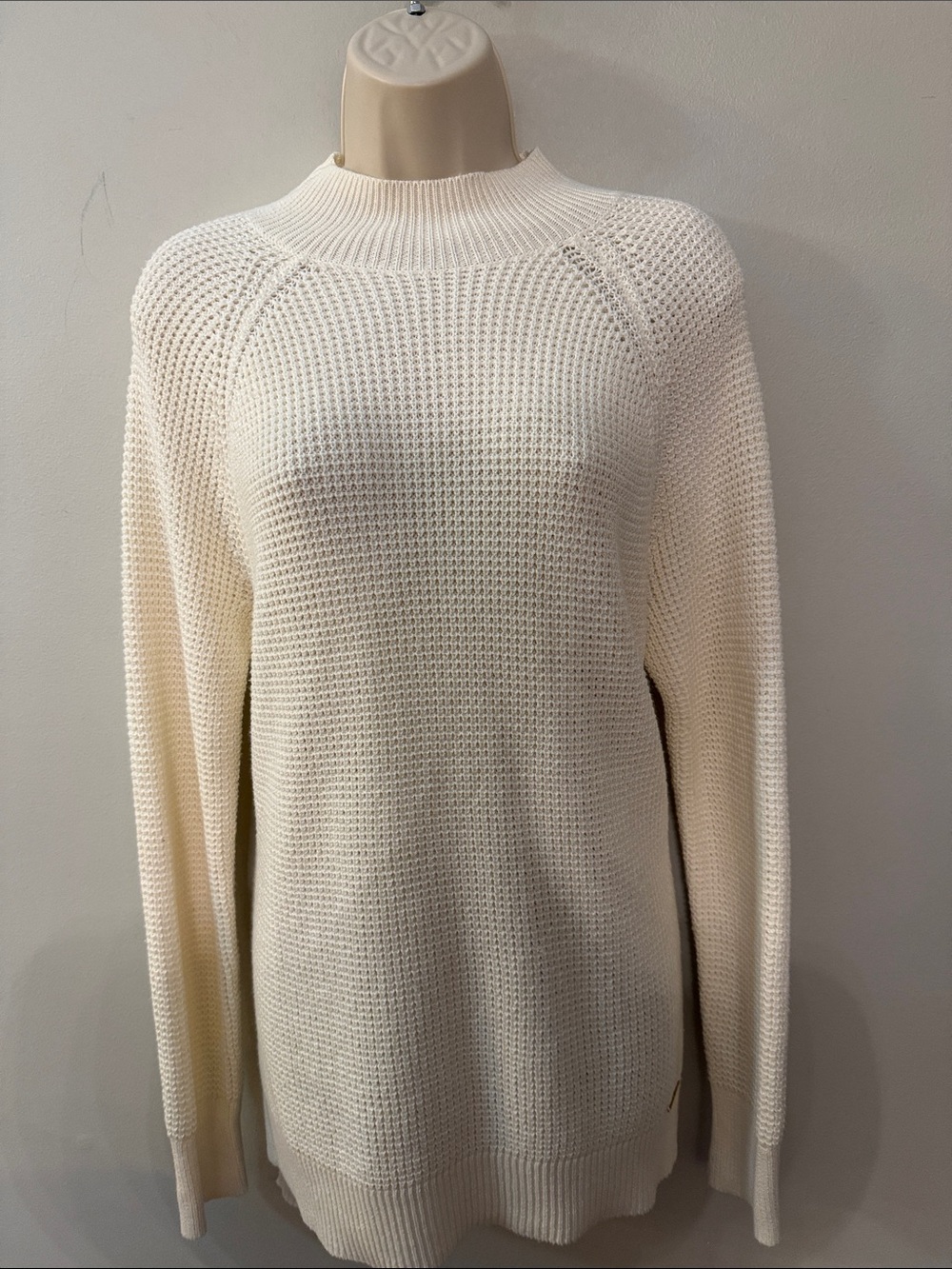 Michael Kors Cream Waffle-Knit Winter Mock Neck Long Sweater Women’s Size Medium